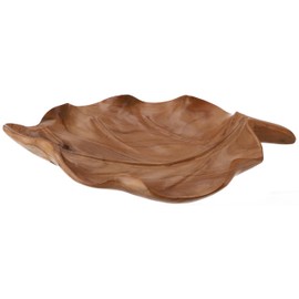 GURU SHOP Wooden Fruit Bowl, Carved Fruit Bowl, Wooden Plate, Leaf, Brown, 7 x 37 x 25 cm, Bowls
