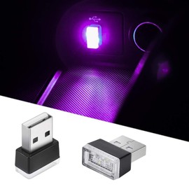 OSIRCAI 2 Luces de Ambiente LED USB Mini Accesorios de Interior de Coche, lámpara Ambiental Universal (Morado)