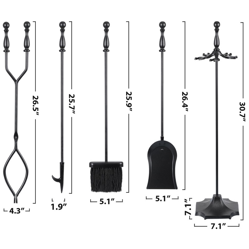 Segawe 5PCS Fireplace Tools Set Wrought Iron Fire Place Tools