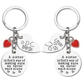 Big Little Sister Birthday Gifts from Sister Matching Keychains for 2 Sisters Long Distance Gifts for Women Girls Sister Engraved Keychain for Girls A Sister Is God's Way We Never Walk Alone Keychains