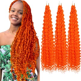 3X Passion Twist Crochet Braids Hair Orange Pre-Separated Synthetic Curly Braiding Hair 24 Inch 3 Packs Pre-twisted Passion Twist Braiding Hair Pre Looped Crochet Braids for Black Women(24INCH,Orange)