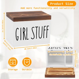 Yallmie 20.3 x 15.3 x 13 cm Tampon Holder for Bathroom, 2 Compartments Tampon Storage Box with Lid, Wooden Feminine Product Sanitary Towels Storage Box Cotton Buds Dispenser Tampon Organiser (White)