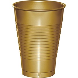 Club Pack of 240 Glittering Gold Disposable Plastic Drinking Party Tumbler Cups 12 oz.