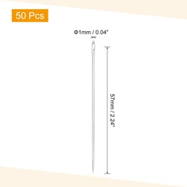 sourcing map 50 Pcs Large Eye Sewing Needles, 2.24 Inch 1mm High Carbon Iron Embroidery Thread Needle Sewing Big Eye Needle Knitting Needles for Hand Sewing Art Crafts, Silver