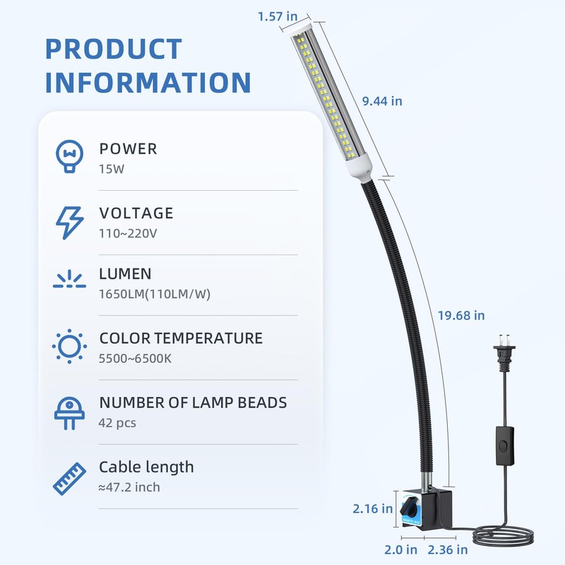 OUSEXI LED Magnetic Work Light, 15W high Brightness,Flexible Gooseneck lamp
