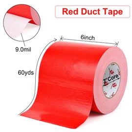 BOMEI PACK 6" Red Duct Tape,Wide Roll,6 Inches x 60 Yards,9 Mil Thick Heavy Duty,Waterproof,Flexible,No Residue and Tear by Hand,Multi-Use for Indoor & Outdoor Repairs