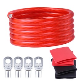 HBU 2/0 Guage Battery Welding Cable - (00 AWG 13 Feet, Red) - M10 & M12 SC Lugs with Heat Shrink Wraps - for Auto, Truck, Solar, RV Inverter Wire - Copper Clad Aluminum Cables