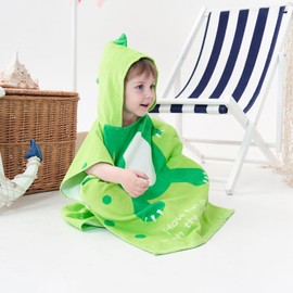 LOLANTA Toallas de baño de Tela de Rizo para niños con Capucha de Dinosaurio, Toalla de Playa para niños, Poncho de natación de algodón (Verde#A, 4-6 años)
