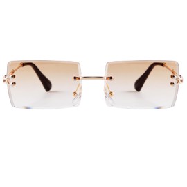 Laurinny Rectangular Rimless Sunglasses Men's Rectangular Glasses Square Frameless Sunglasses for Women Men, Gold/Gradient Brown