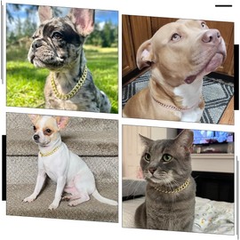 Chain Dog Collar, Bling Diamond Cuban Link Dog Collars Glitter Chain Rhinestone Puppy Necklace for for Small Medium Large Pet Dogs (Silver,24 inch(Max Neck 23"))