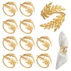 Gosknor 12pcs Gold Wheat Napkin Rings, Leaf Shaped Metal Cloth