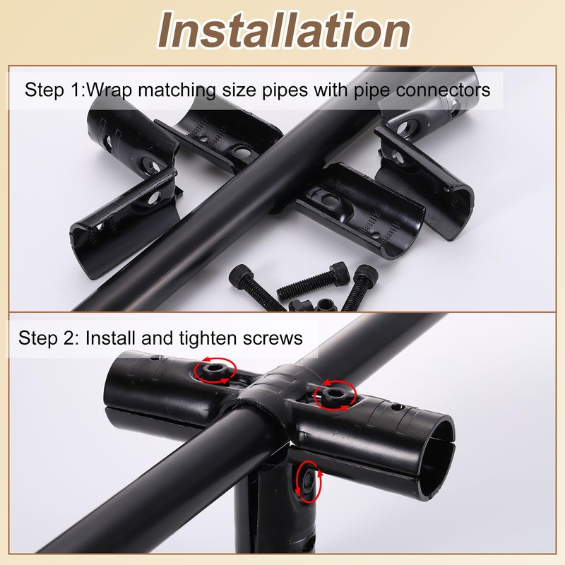 sourcing map 2 Pcs Structural Pipe Connectors, 1-1/8" 4-Way Metal