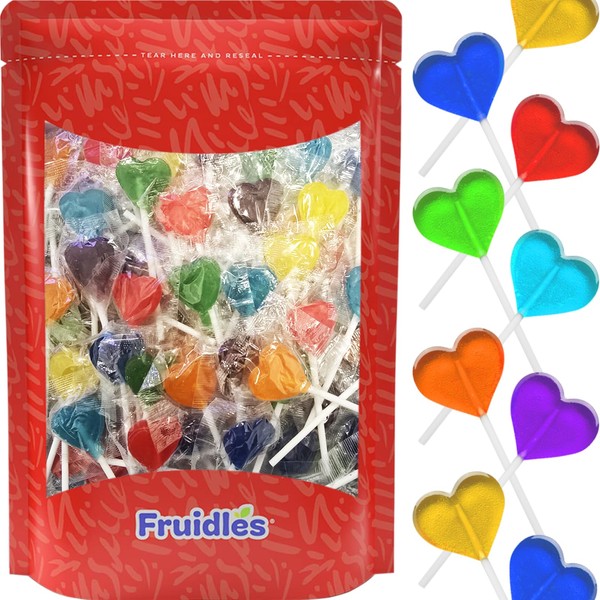 Fruidles Lollipops Mini Heart Shaped Flavored Delicious Lollipop, Individually Wrapped,