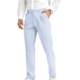 Mens Suit Seersucker Pants Lightweight Summer Seersucker Sport Coat Pant Set Fit Suits Trousers for Men Beach Outfit Sky Blue XS