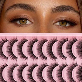 False Eyelashes - 10-Pack Mink Lashes - Wispy Lashes – Natural Looking Dramatic 3D Effect Fake Lashes – Fake Eyelashes Kit – Lightweight False Lashes - Faux Cat Eye Lashes - Lash Strips (6D-05)