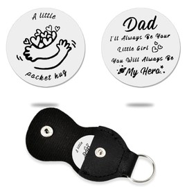 Pocket Hug Token Keychain for Dad from Daughter Daddy Dad Gifts for Fathers Day Christmas Birthday Gifts for Men Pocket Hug Coin Keychain for Dad Stepdad with Protective Leather Keyring
