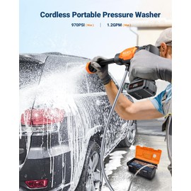 SEALIGHT Cordless Pressure Washer Portable Power Washer, 970PSI Portable Car Washer with 3.0Ah Battery 6-in-1 Nozzle Carry Box Battery Operated Power Washer for Cars, Fences, Patio, Bikes Cleaning