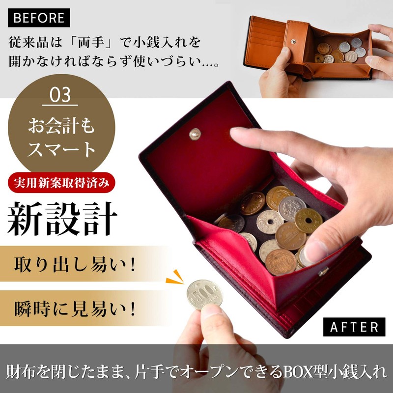 Le sourire Men's Slim Bi-fold Wallet, Genuine Leather - red