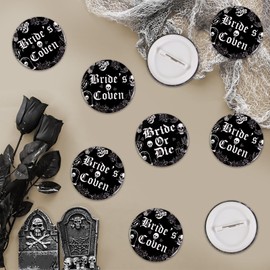 Serencatcher Gothic Bachelorette Party Favors 16pcs Gothic Theme Bride and Team Bride Button Pins Gothic Bachelorette Pinback Badge for Gothic Theme Bridal Shower Wedding Party Favors