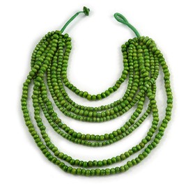 Avalaya Layered Multistrand Bib Style Wood Bead Necklace In Lime Green - 40cm Shortest/ 70cm Longest Strand