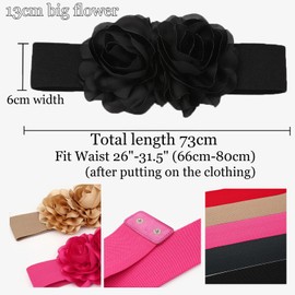 NiceYnn Women Vintage Retro 13cm Big Double Flower Elastic Waist Belt - 6cm Wide Stretch Cinch Waistband Button Buckle for Dresses Coat Sweater