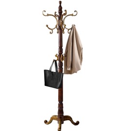 Hebtwebf Wooden Coat Racks, Retro 78" Coat Tree with 12 Hooks & Stable Triangular Base, Entryway Coat Rack Freestanding for Hat, Clothes, Scarves, Handbags, Umbrella (Vintage)