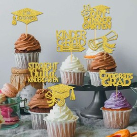 Gold Kindergarten Graduation Cupcake Toppers Kinder Congrats Cupcake Picks Kindergarten Graduation Decorations Grad Decorations (kindergarten)