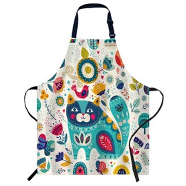 Smooffly Colorful Blue Cat Apron Unisex Adjustable Bib Apron, Cooking Kitchen Chef Apron, Women Men Apron for Home Kitchen, Restaurant, Coffee house