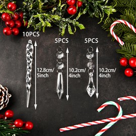 20pcs Christmas Icicle Ornaments Crystal Christmas Tree Decoration Clear Acrylic Pendants for Retro Winter Christmas Garland Decoration