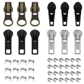 12Pcs Size 5 Zipper Repair Kit, Plastic Zipper Slider with Top and Bottom Stop, Zippers Pull Replacement for Sewing Luggage Jacket Coat Backpack Boot Hoodie