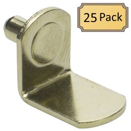 5mm (25 Pack) Bracket Style Cabinet Shelf Support Pegs | "L" Clips for Kitchen & Bookcase | Polished Brass