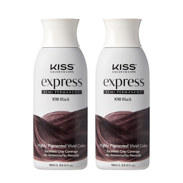 Kiss Express Semi-Permanent Hair Color 100mL (3.5 US fl.oz) (2 Count, Black)