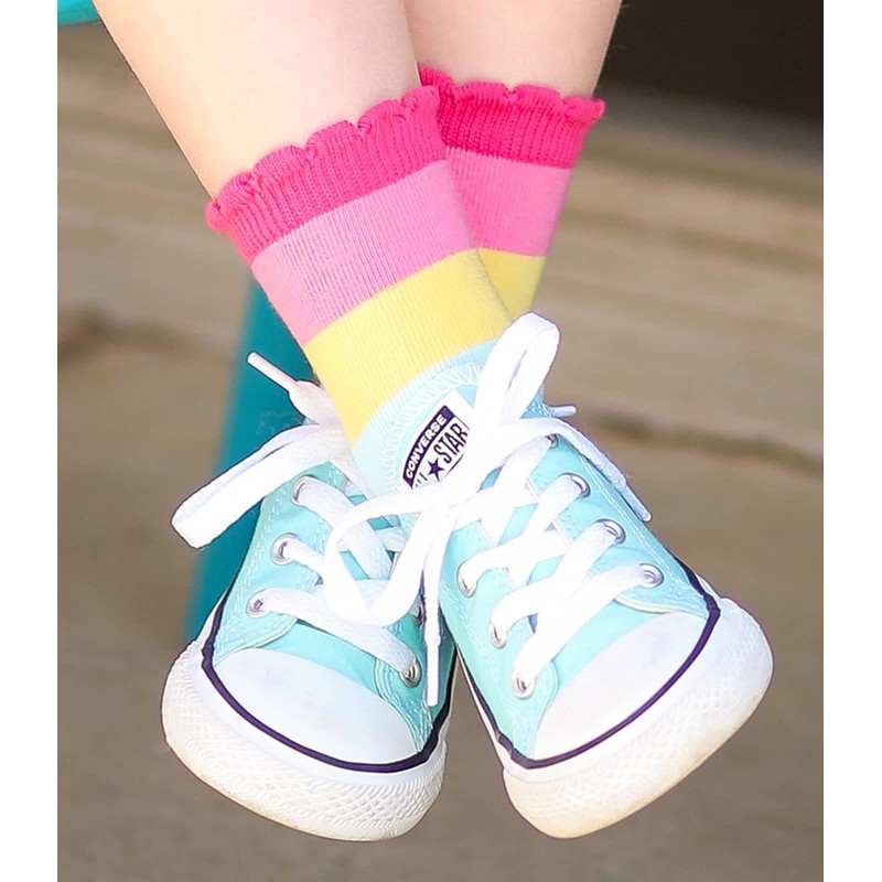 Jefferies Socks Calcetines para niñas con diseño de rayas arcoíris