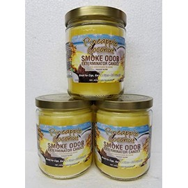 Smoke Odor Exterminator 13 oz Jar Candle, Pineapple Coconut Set of Three Candles.