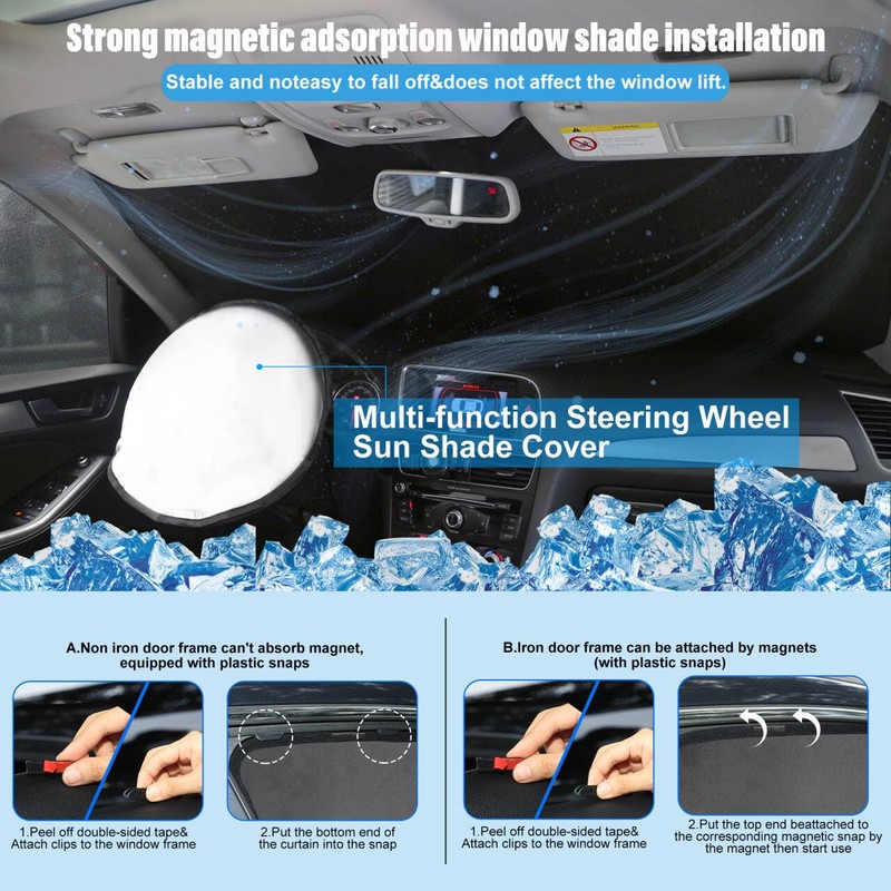 Fannyc 3PCS Car Window Shades Front Windshield Sun Shade Foldable