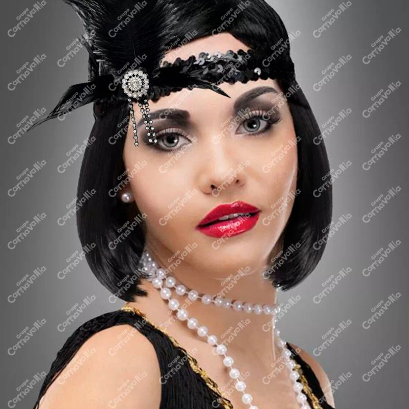Grupo Carnavallia Kit Charleston Accesorios Diadema Pluma Negra Collar Pipa