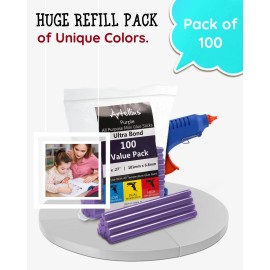 Artellius Hot Glue Sticks 4" x.27" (100 Bulk Pack) - Ultra Bond Hot Melt Adhesive, Purple