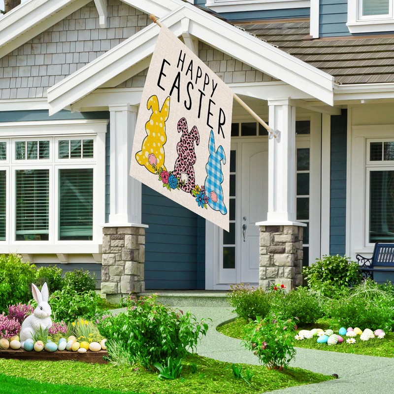 OPULANE Happy Easter Garden Flag 28x40 Inch Double Sided Rabbits