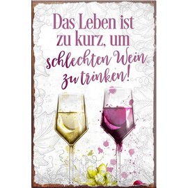 schilderkreis24 - Funny Wine Saying Magnet "Das Leben ist zu kurz Wein" Decorative Fridge Magnet Funny Gift Idea Wine Cellar Wine Bar Wine Arbour 9 x 6 cm