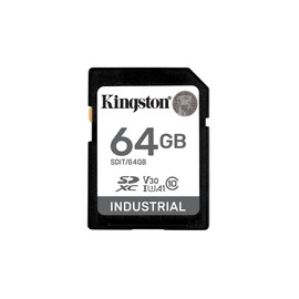Kingston Tarjeta SD Industrial, Capacidad: 64GB, Clase 10, UHS-I, U3, V30, A1, Lectura: 100MB/s y Escritura: 80MB/s, Temperatura: de -40° a 85 °C, Numero de Parte: SDIT/64GB
