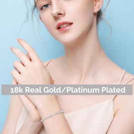 genkigold 18k Real Gold/Platinum Plated Tennis Bracelet for Women Girls - Dazzle Her with Prong-Set Round Diamonds!Comes with a Special Golden Message Card for Birthday Thanksgiving Christmas Gifts
