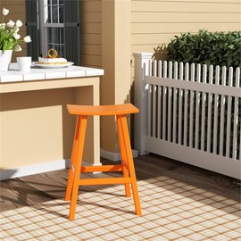 Afuera Living Outdoor 29" HDPE Plastic Saddle Seat Barstool in Orange