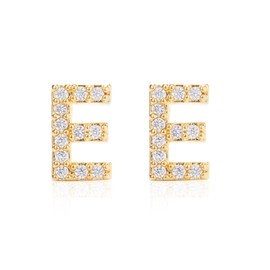 MUMREUES Gold Earrings for Women Trendy 14K Gold Cubic Zirconia Initial E Letter Stud Earrings Simple Small Minimalist Dainty Cute Hypoallergenic Earrings Jewelry Gifts