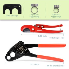 IWISS Angle Head F1807 PEX Pipe Crimping Tool for Copper Rings - IWS-1234W(1/2&3/4-inchCombo Crimper Kit)