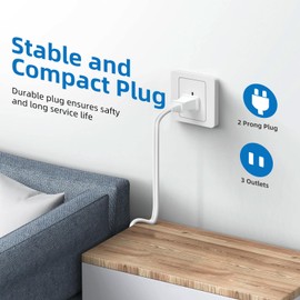 TiFFCOFiO Indoor Extension Cord, 2 Prong 15 Feet Extension Cord, 3 Polarized Outlets with Safety Slide Windows,13A/1625W, 16 AWG (1 Pack)