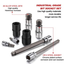 RIMKOLO 107-Piece Bit Socket Set,1/4",3/8"and 1/2" Drive Torx/Extra Long Torx/Tamper Proof Torx/Hex/Ball End Hex SAE & Metric Bit Set,S2 Steel Bits