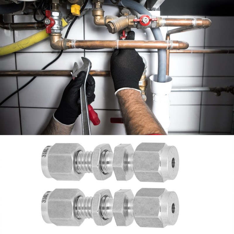 2Pcs Compression Bulkhead 316 Stainless Steel Double Ferrule Fitting Connector