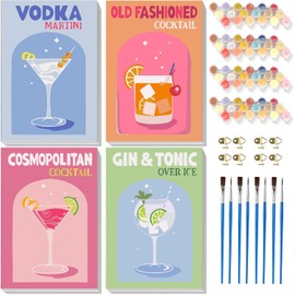 Framed Paint by Numbers Kit for Adults 4 Pack-Retro Cocktail Painting by Numbers Kit for Adults Beginner, DIY Vintage Easy Paint by Number with Framed Canvas for Bar Party Room Wall Decor (8x12inch)
