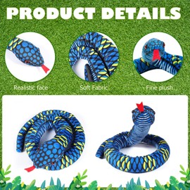 Toyvian 100cm Blue Stuffed Snake Plush Pillow Stuffed Animal Huge Snake Doll Soft Giant Snake Plush for Decoration