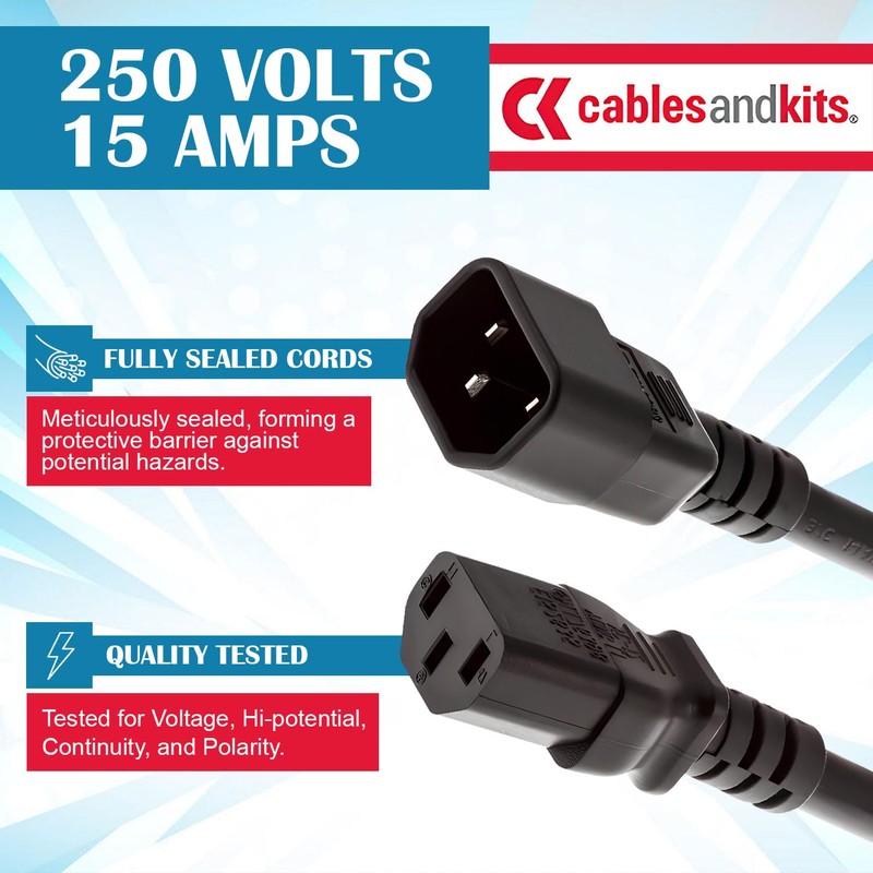 CablesAndKits - 3 Prong Power Cord (3ft) - 15A/250V, 14